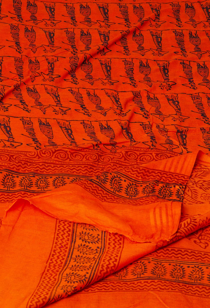 Orange Kota Checks Bagh Printed Dupatta–UDS4998