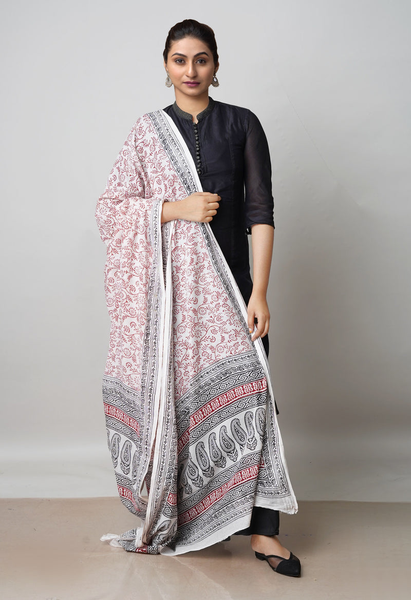Half White Kota Checks Bagh Printed Dupatta–UDS5000