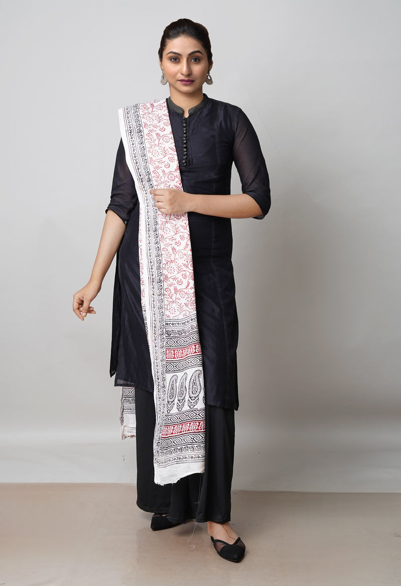Half White Kota Checks Bagh Printed Dupatta–UDS5000
