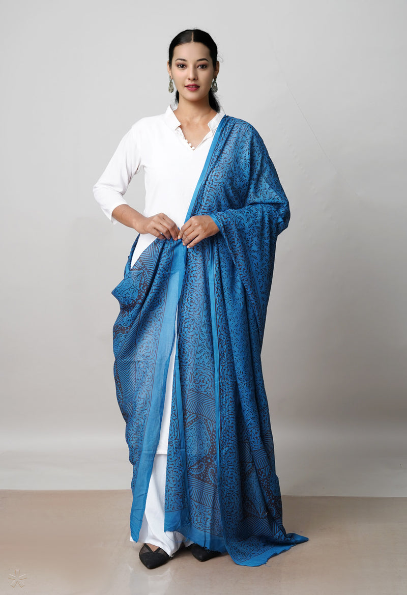 Blue Kota Checks Bagh Printed Dupatta–UDS5001