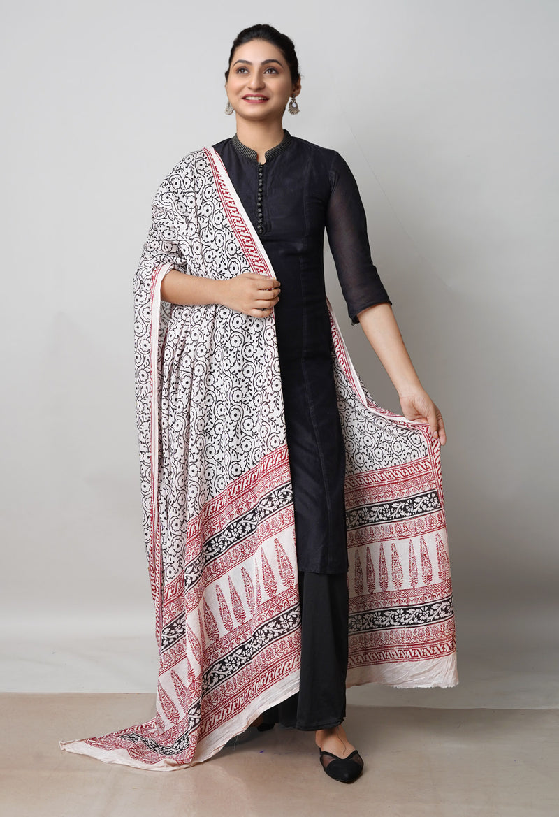 Half White Kota Checks Bagh Printed Dupatta–UDS5003