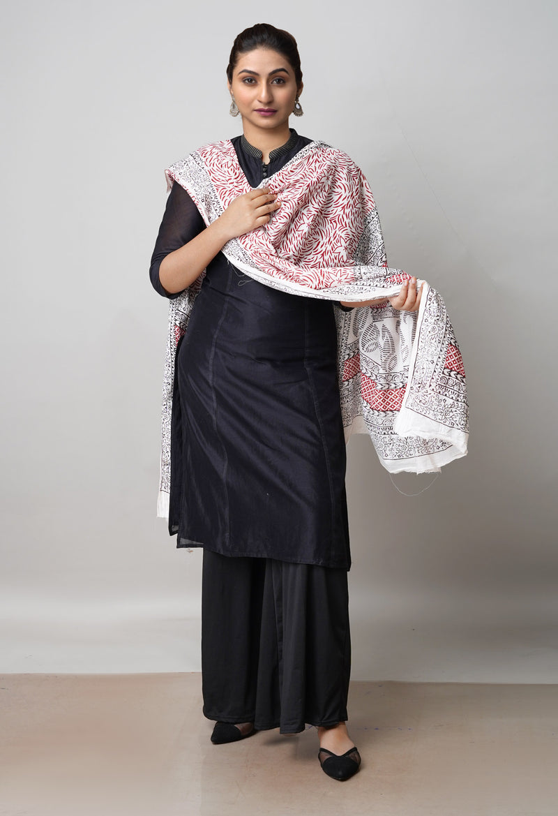 Half White Kota Checks Bagh Printed Dupatta–UDS5006