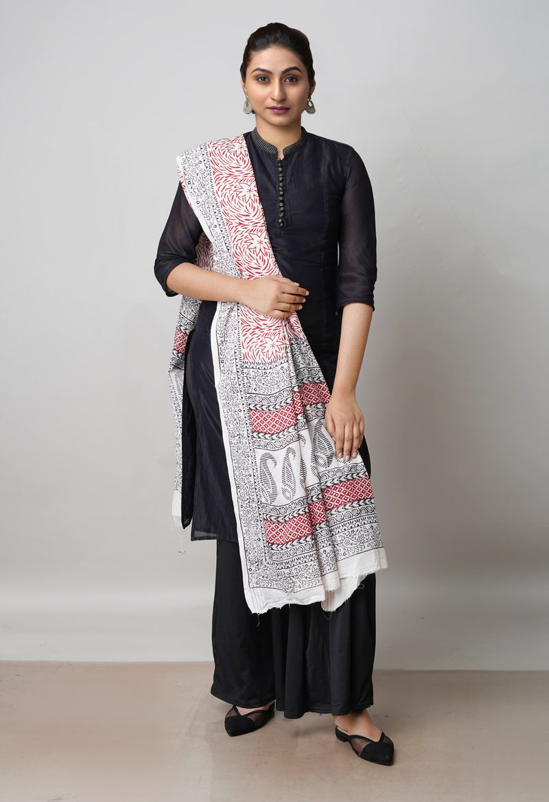 Half White Kota Checks Bagh Printed Dupatta–UDS5006