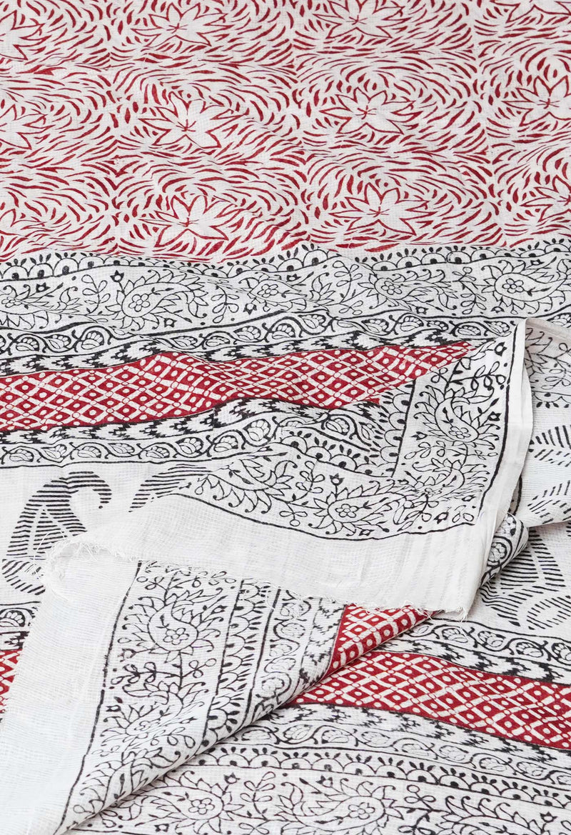 Half White Kota Checks Bagh Printed Dupatta–UDS5006