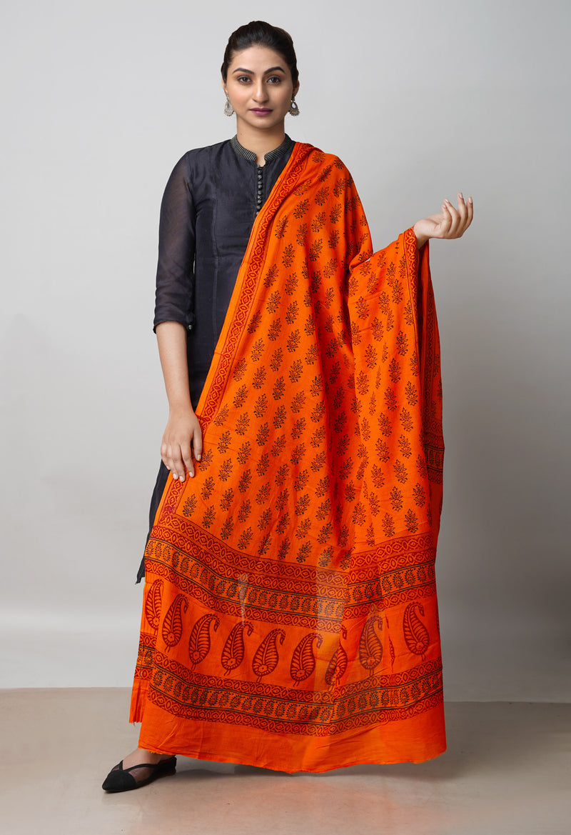 Orange Kota Checks Bagh Printed Dupatta–UDS5009