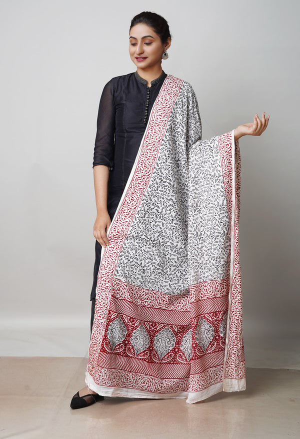 Half White Kota Checks Bagh Printed Dupatta–UDS5010