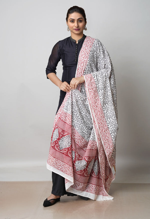 Half White Kota Checks Bagh Printed Dupatta–UDS5010