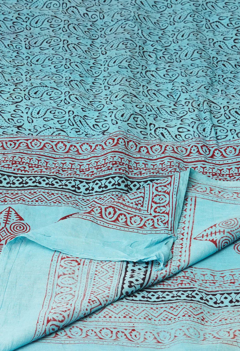 Sky Blue Pure Superfine Mulmul Cotton Bagh Printed Dupatta –UDS5017
