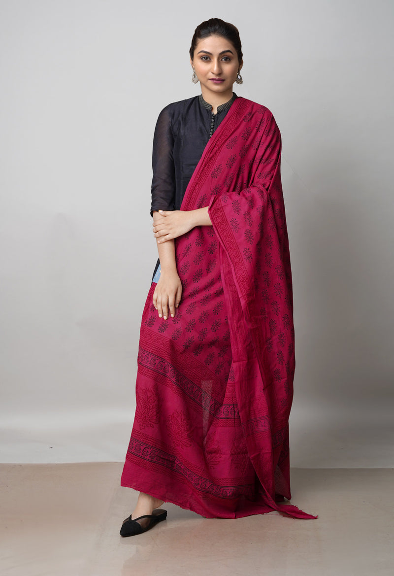 Maroon Pure Superfine Mulmul Cotton Bagh Printed Dupatta –UDS5018