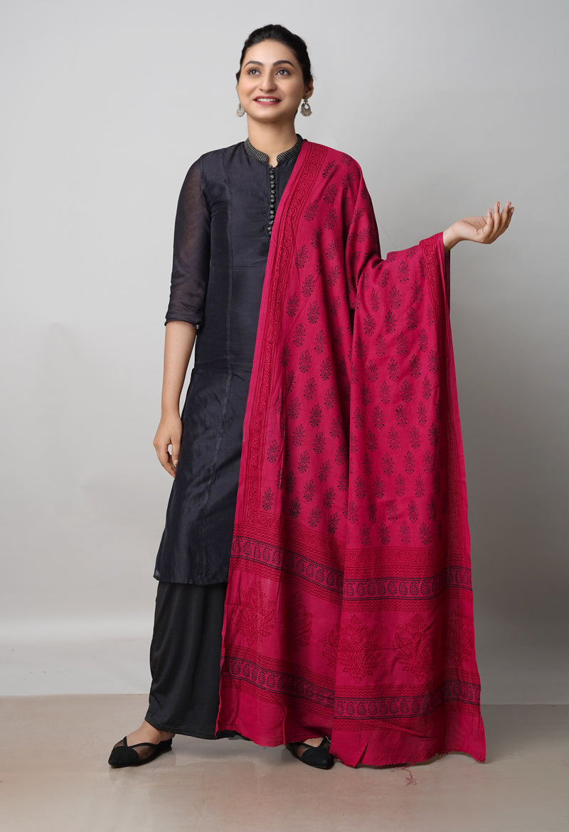 Maroon Pure Superfine Mulmul Cotton Bagh Printed Dupatta –UDS5018