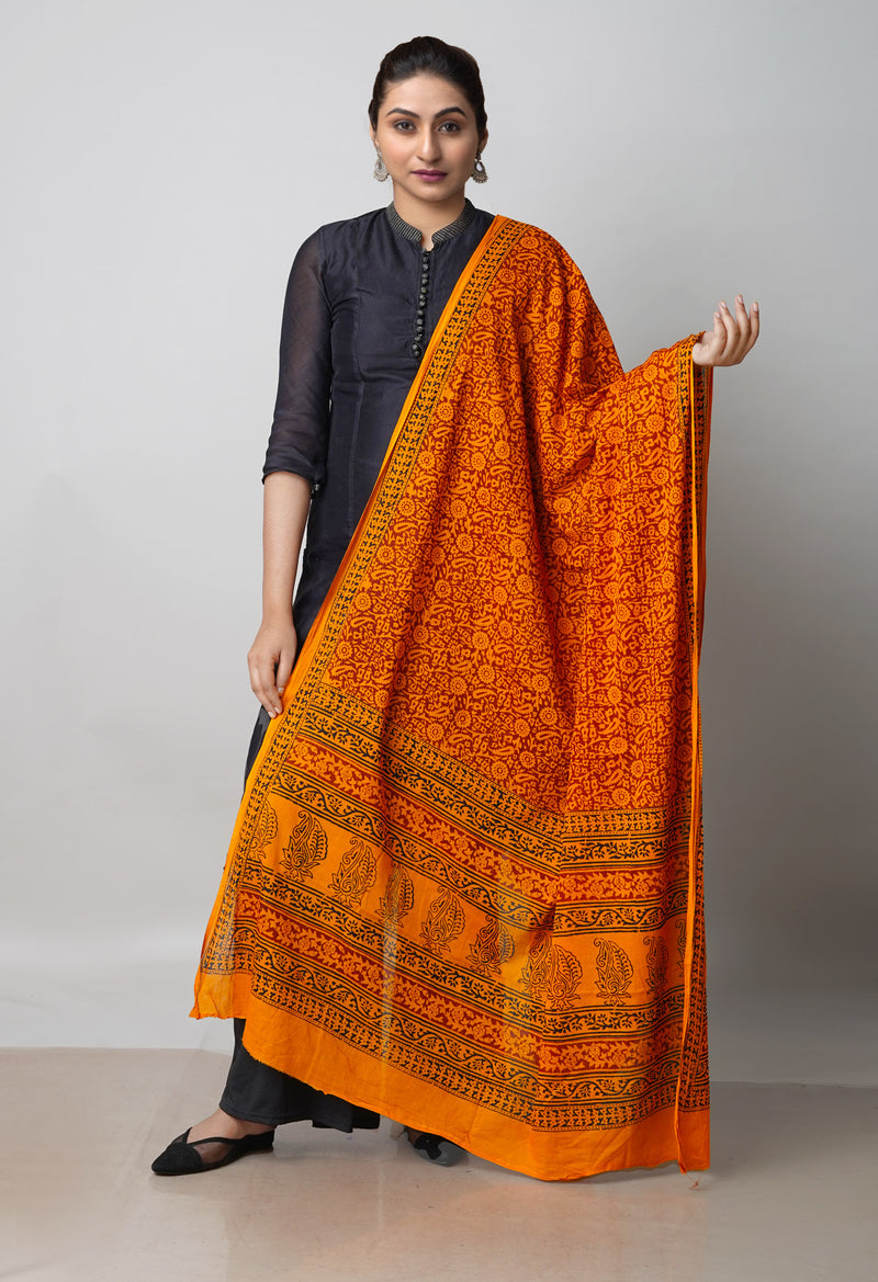 Orange Pure Superfine Mulmul Cotton Bagh Printed Dupatta –UDS5023