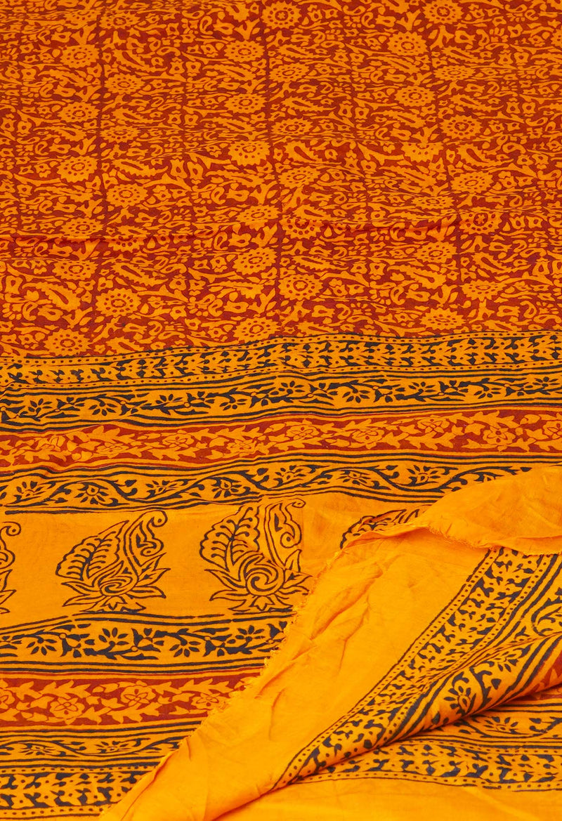 Orange Pure Superfine Mulmul Cotton Bagh Printed Dupatta –UDS5023