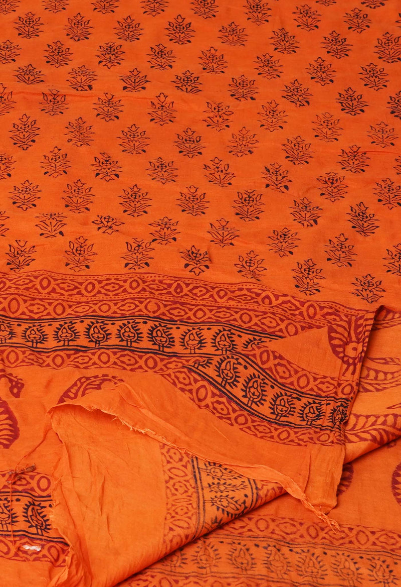Rust Orange Pure Superfine Mulmul Cotton Bagh Printed Dupatta –UDS5024