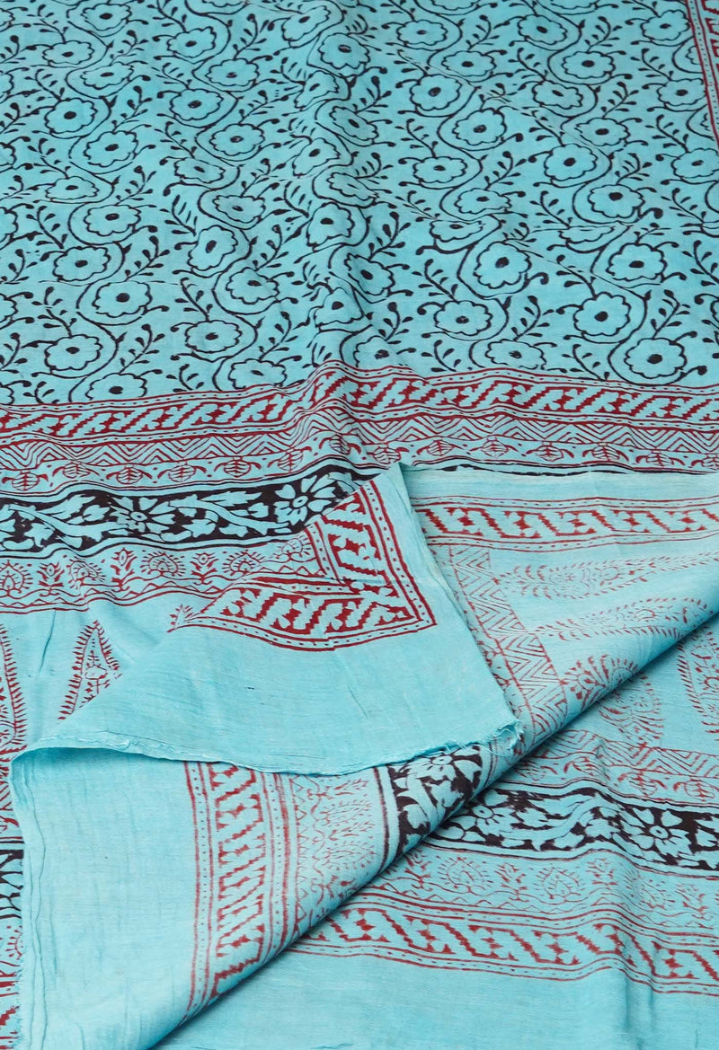 Sky Blue Pure Superfine Mulmul Cotton Bagh Printed Dupatta –UDS5025