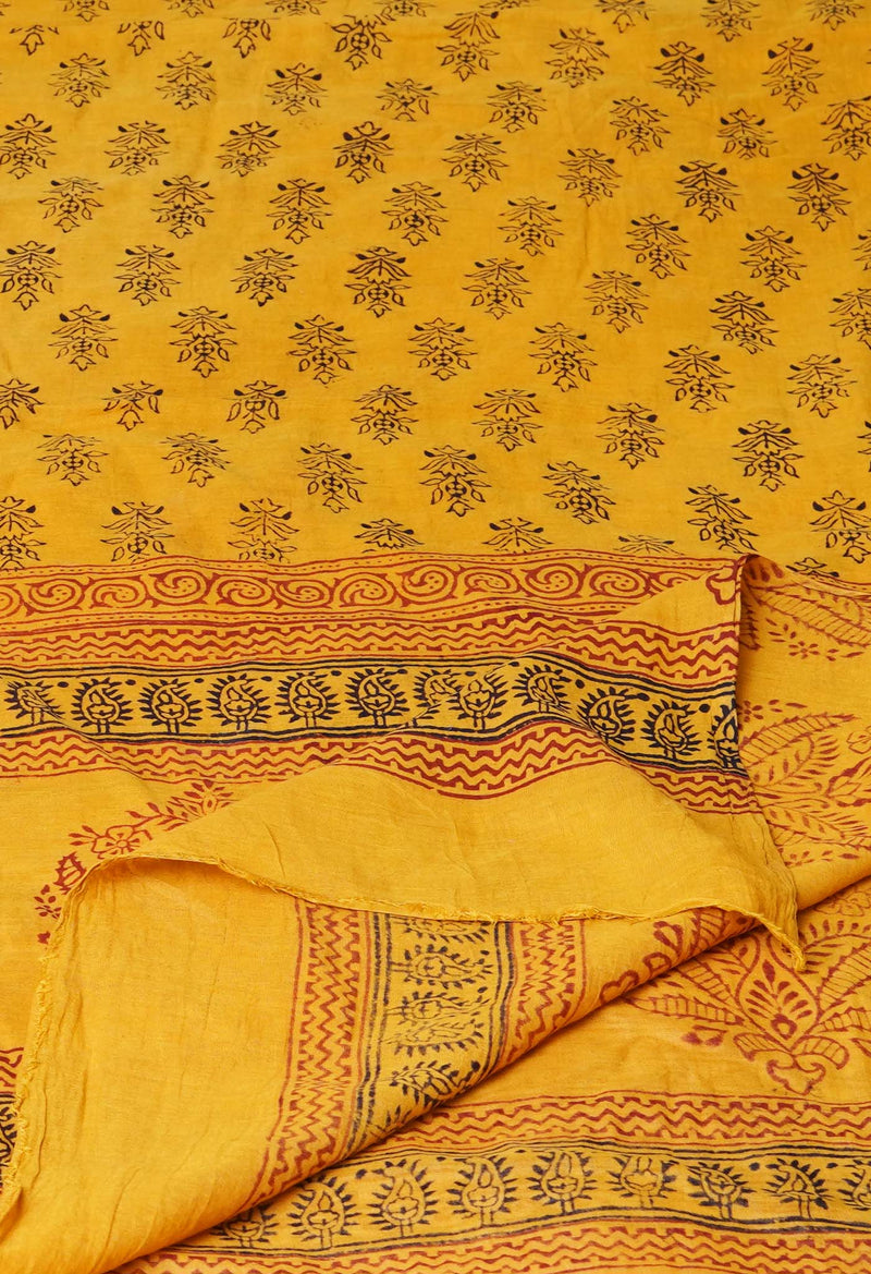 Mustard Yellow Pure Superfine Mulmul Cotton Bagh Printed Dupatta –UDS5026