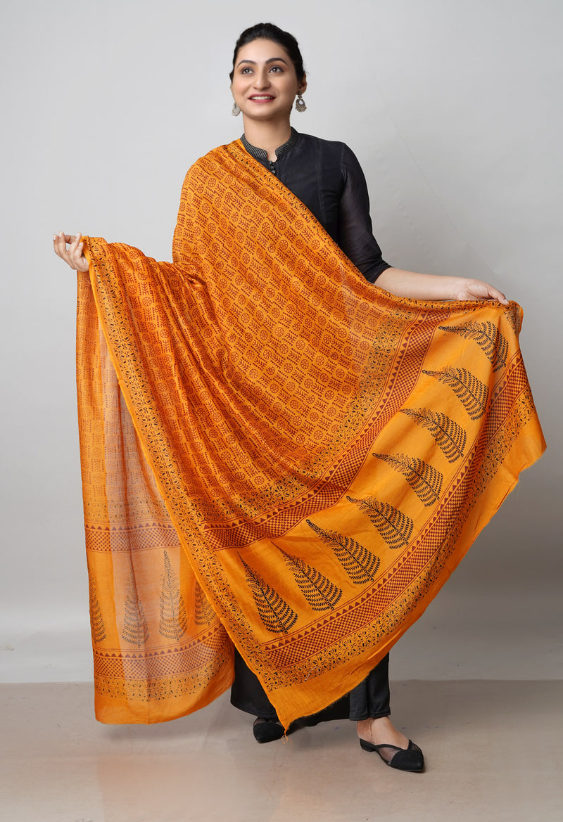 Orange Pure Superfine Mulmul Cotton Bagh Printed Dupatta –UDS5028