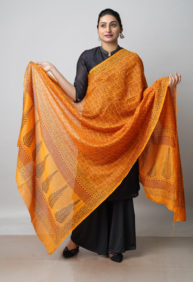 Orange Pure Superfine Mulmul Cotton Bagh Printed Dupatta –UDS5028