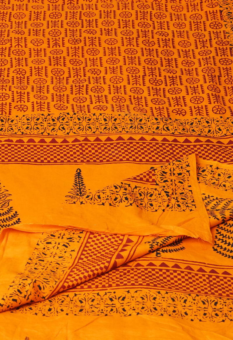 Orange Pure Superfine Mulmul Cotton Bagh Printed Dupatta –UDS5028