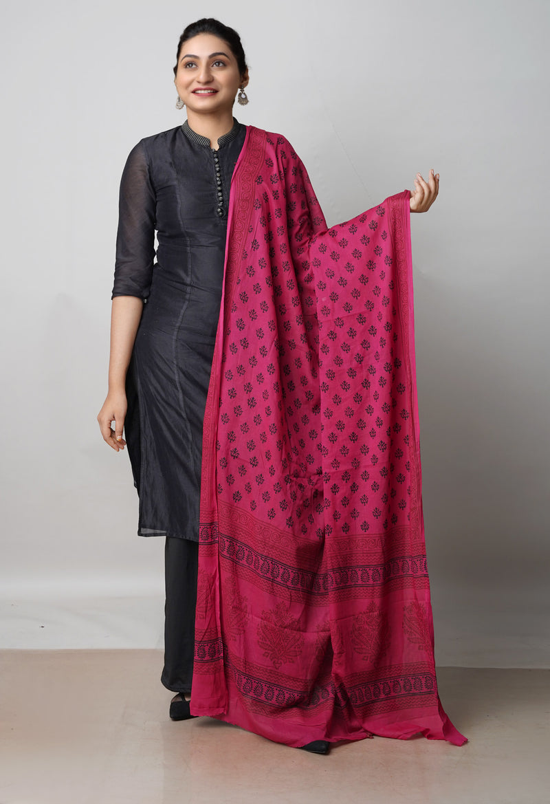 Hippie Pink Pure Superfine Mulmul Cotton Bagh Printed Dupatta –UDS5031