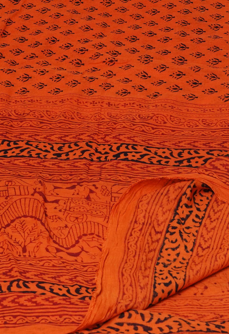 Rust Orange Pure Cotton Bagh Printed Zari Piping Dupatta –UDS5039