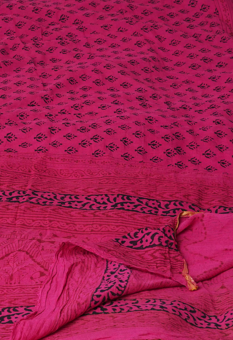 Hippie Pink Pure Cotton Bagh Printed Zari Piping Dupatta –UDS5041
