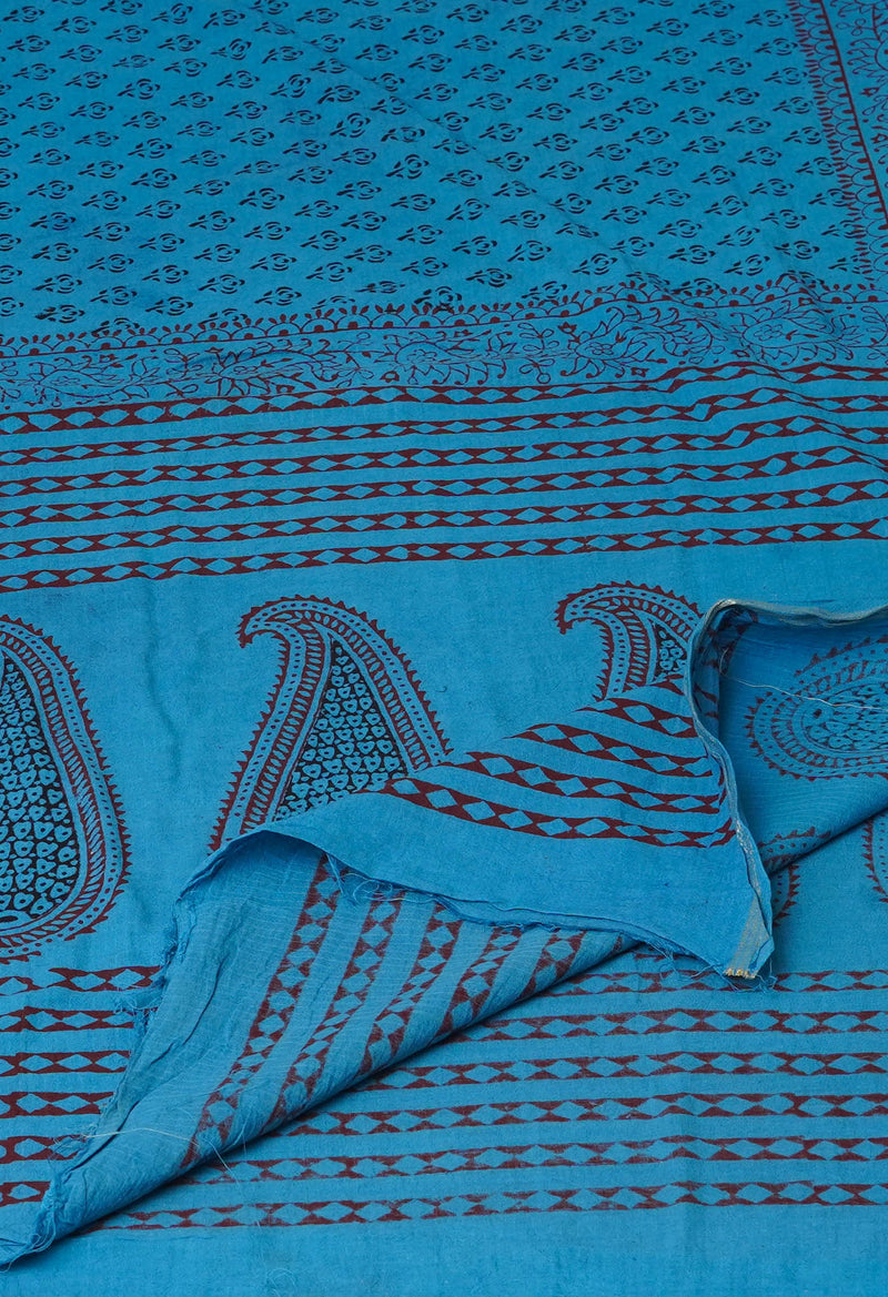 Blue Pure Cotton Bagh Printed Zari Piping Dupatta –UDS5063