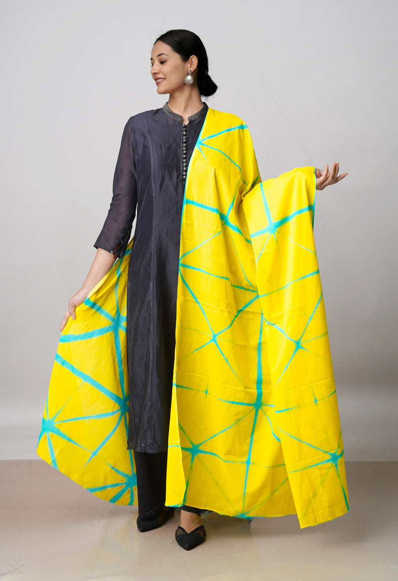 Yellow Pure Mulmul Clamp dying dupatta –UDS5066