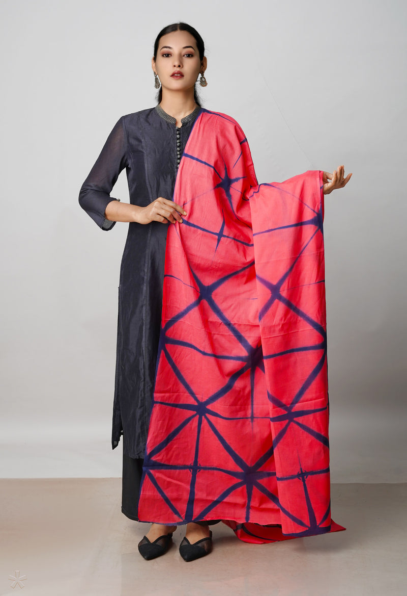 Peach Red Pure Mulmul Clamp dying dupatta –UDS5067