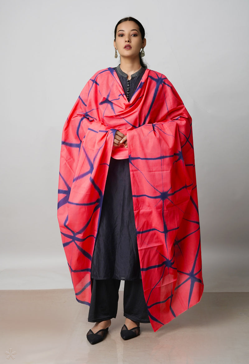 Peach Red Pure Mulmul Clamp dying dupatta –UDS5067