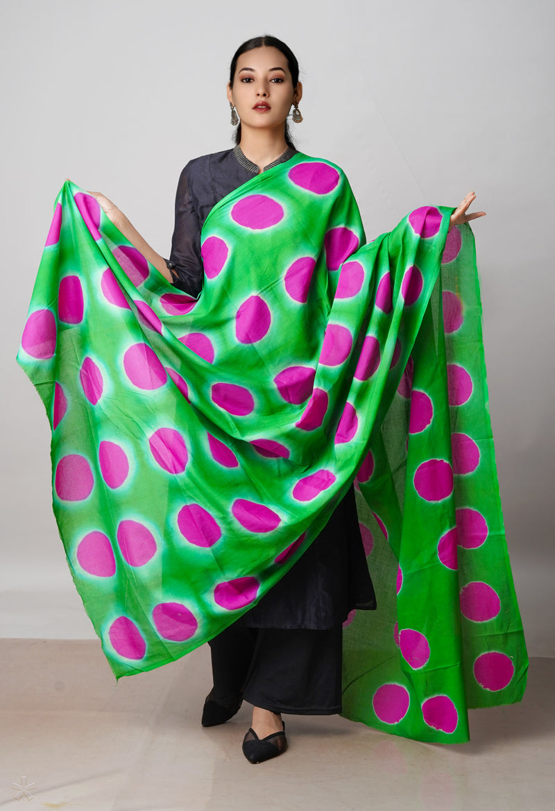 Green Pure Shibori Superfine Soft Cotton Dupatta –UDS5076