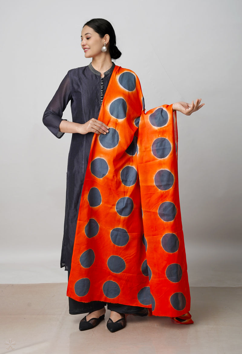 Orange Pure Shibori Superfine Soft Cotton Dupatta –UDS5078