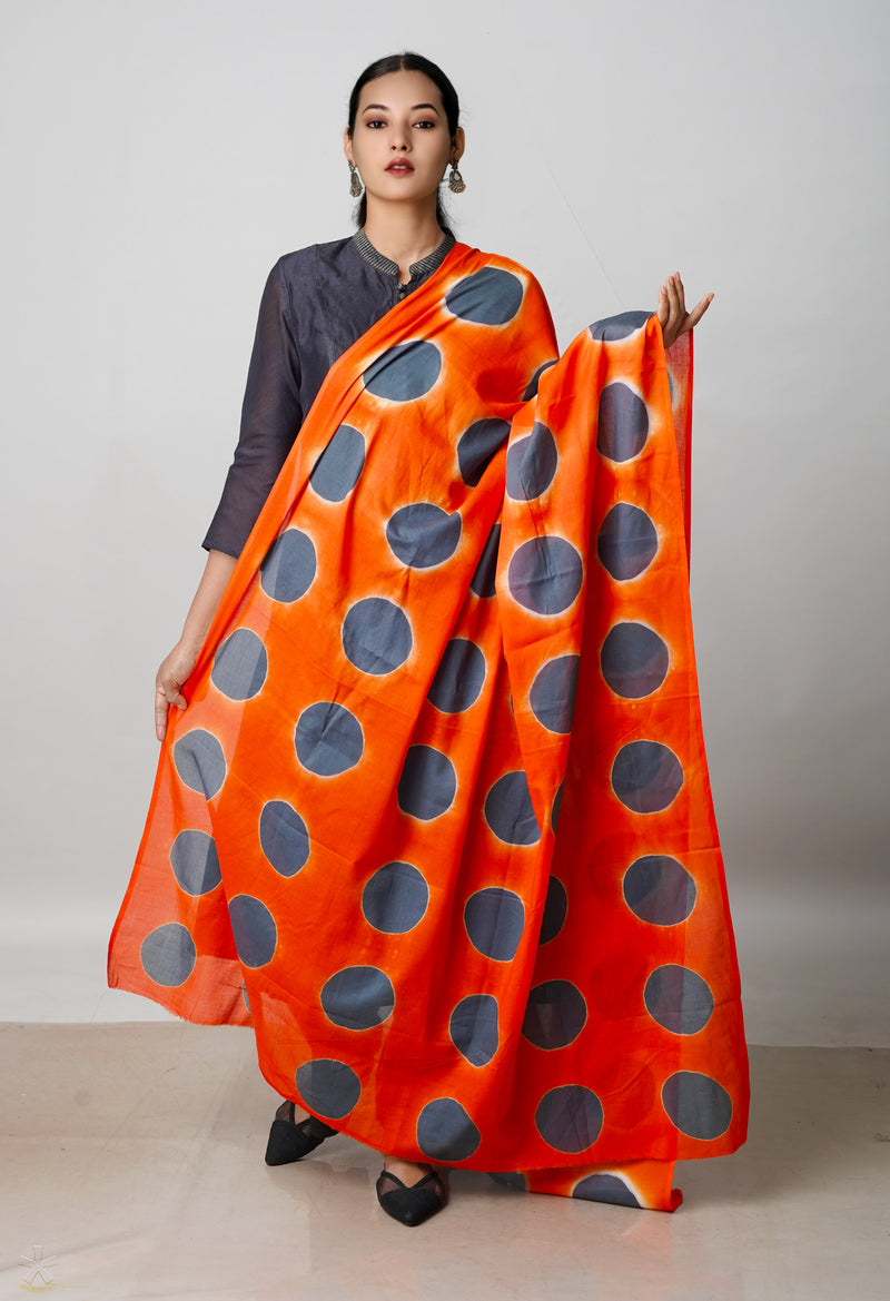 Orange Pure Shibori Superfine Soft Cotton Dupatta –UDS5078