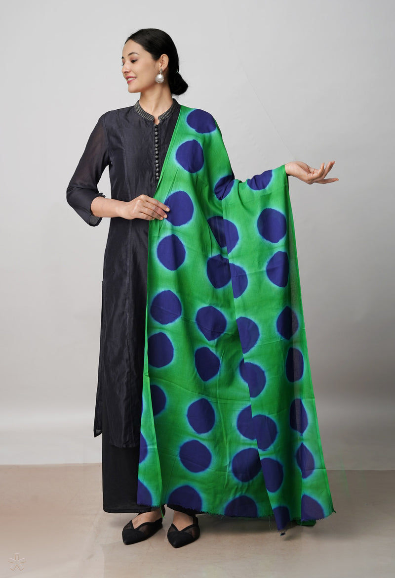Green Pure Shibori Superfine Soft Cotton Dupatta –UDS5079
