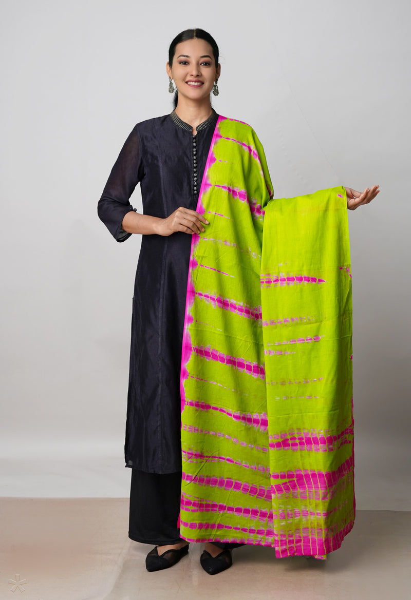 Green Pure Shibori Mulmul Cotton Dupatta –UDS5084