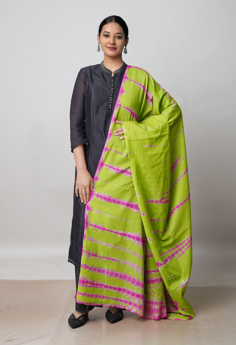 Green Pure Shibori Mulmul Cotton Dupatta –UDS5084