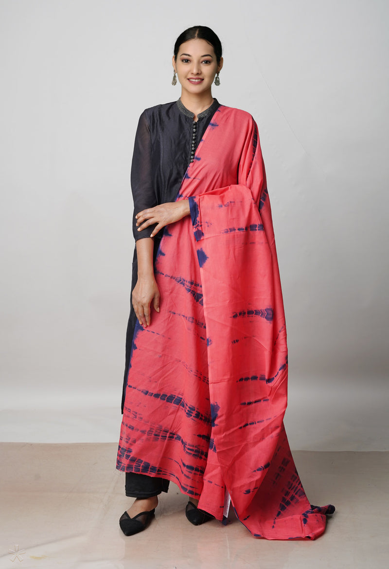 Peach Red Pure Shibori Mulmul Cotton Dupatta –UDS5087