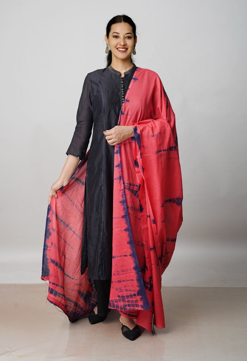 Peach Red Pure Shibori Mulmul Cotton Dupatta –UDS5087