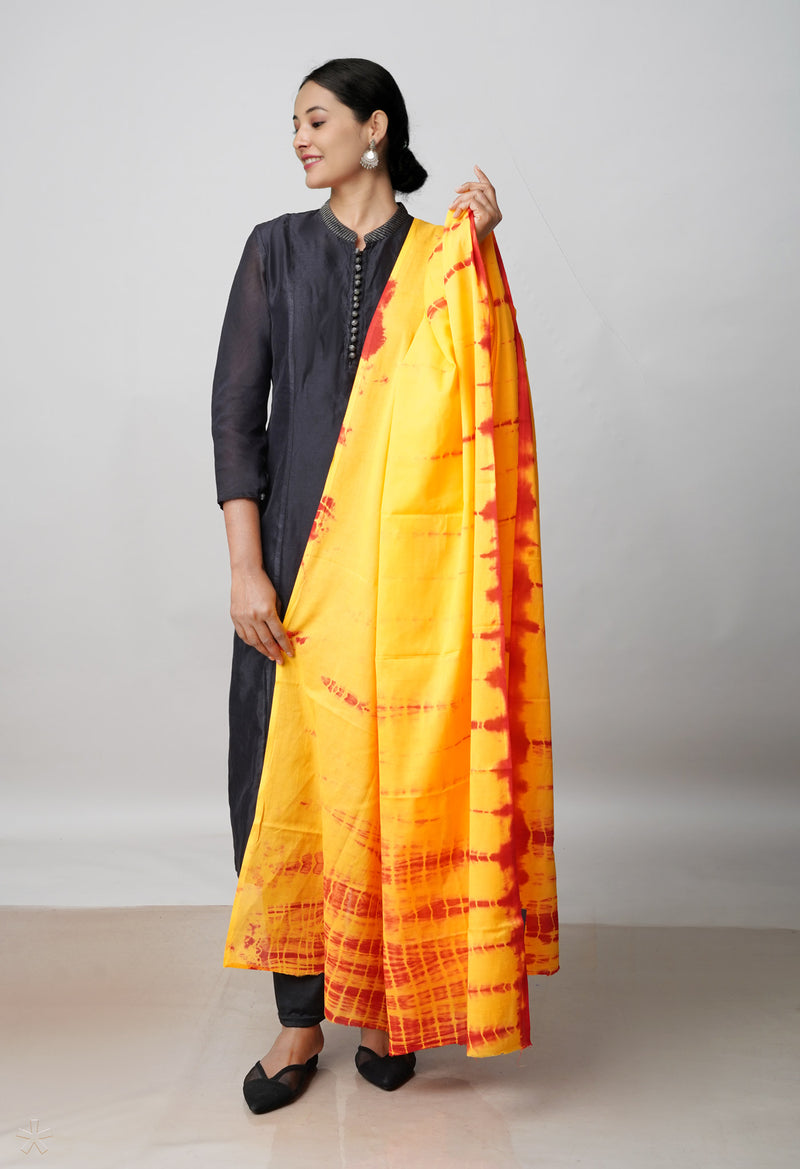 Yellow Pure Shibori Mulmul Cotton Dupatta –UDS5088