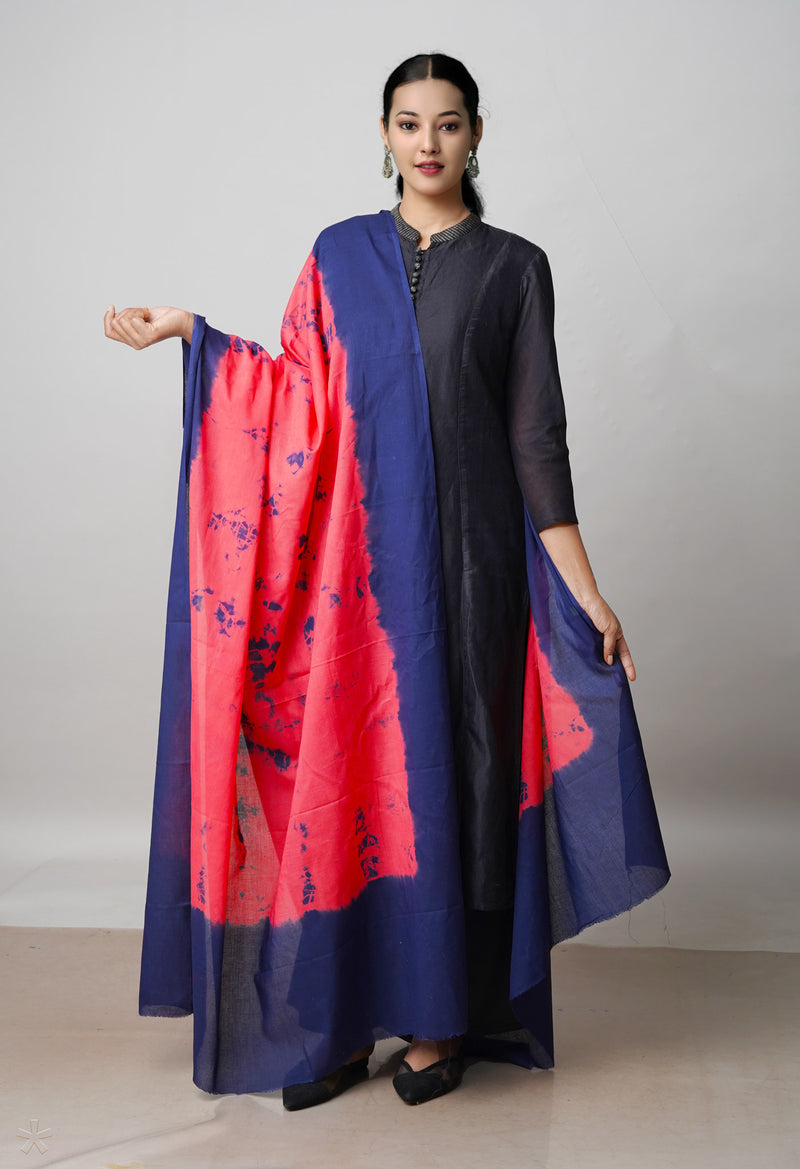 Peach Red Pure Shibori Mulmul Cotton Dupatta –UDS5097