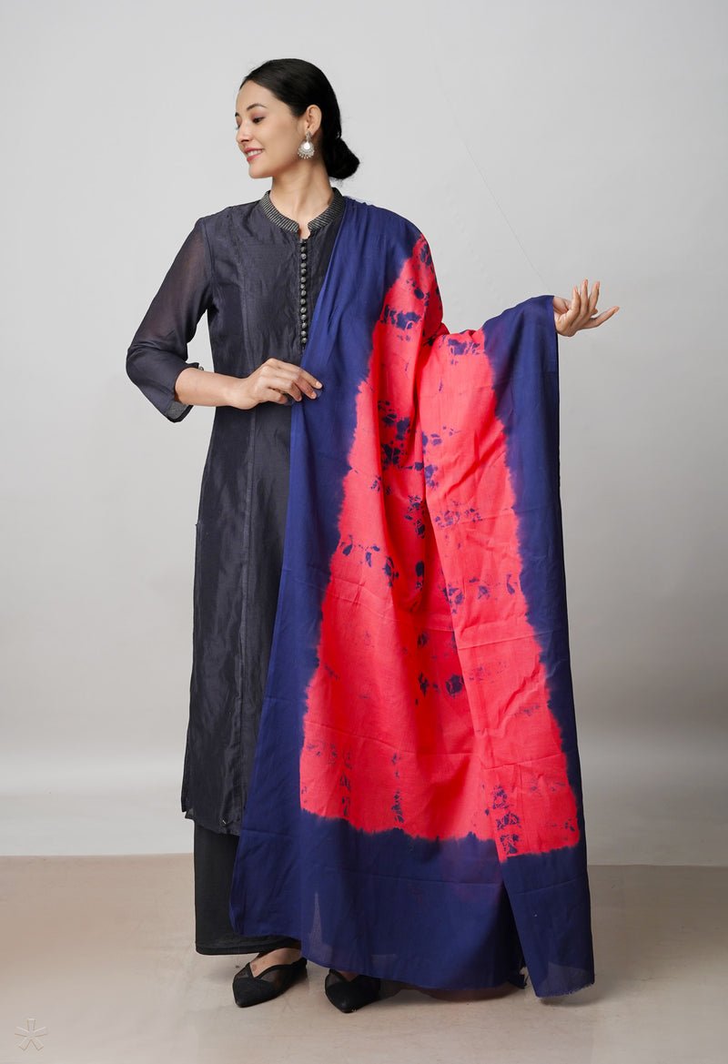 Peach Red Pure Shibori Mulmul Cotton Dupatta –UDS5097
