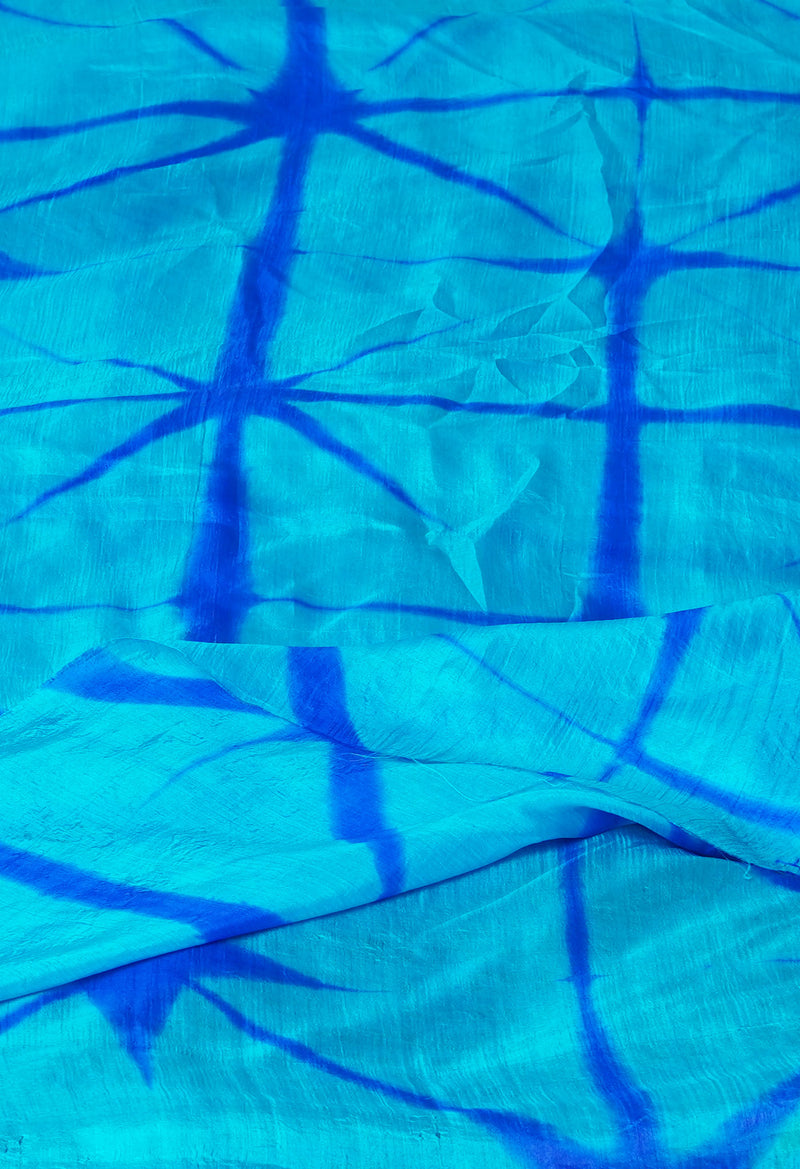 Sky Blue Pure Handloom Clamp Dyeing Mysore Silk Dupatta–UDS5100