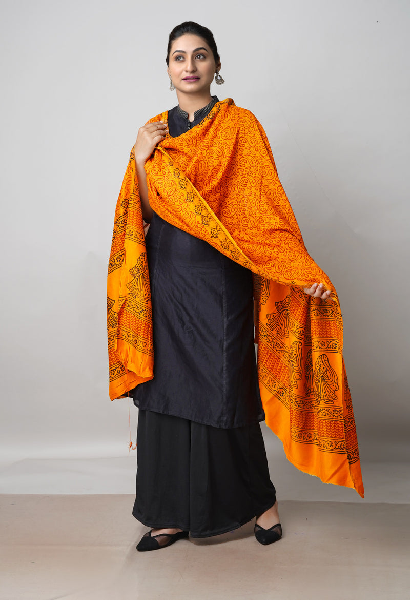 Turmeric Yellow Bagh Printed Chanderi Soft Silk Dupatta–UDS5125