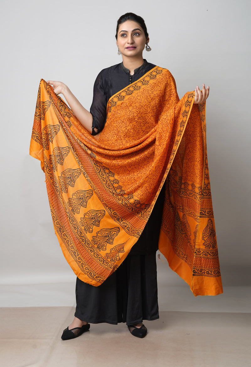 Turmeric Yellow Bagh Printed Chanderi Soft Silk Dupatta–UDS5125
