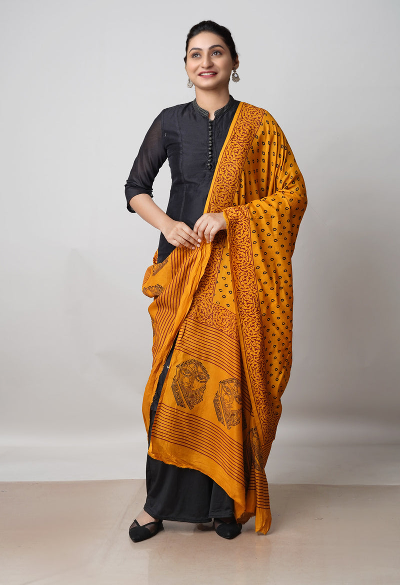 Turmeric Yellow Bagh Printed Chanderi Soft Silk Dupatta–UDS5135