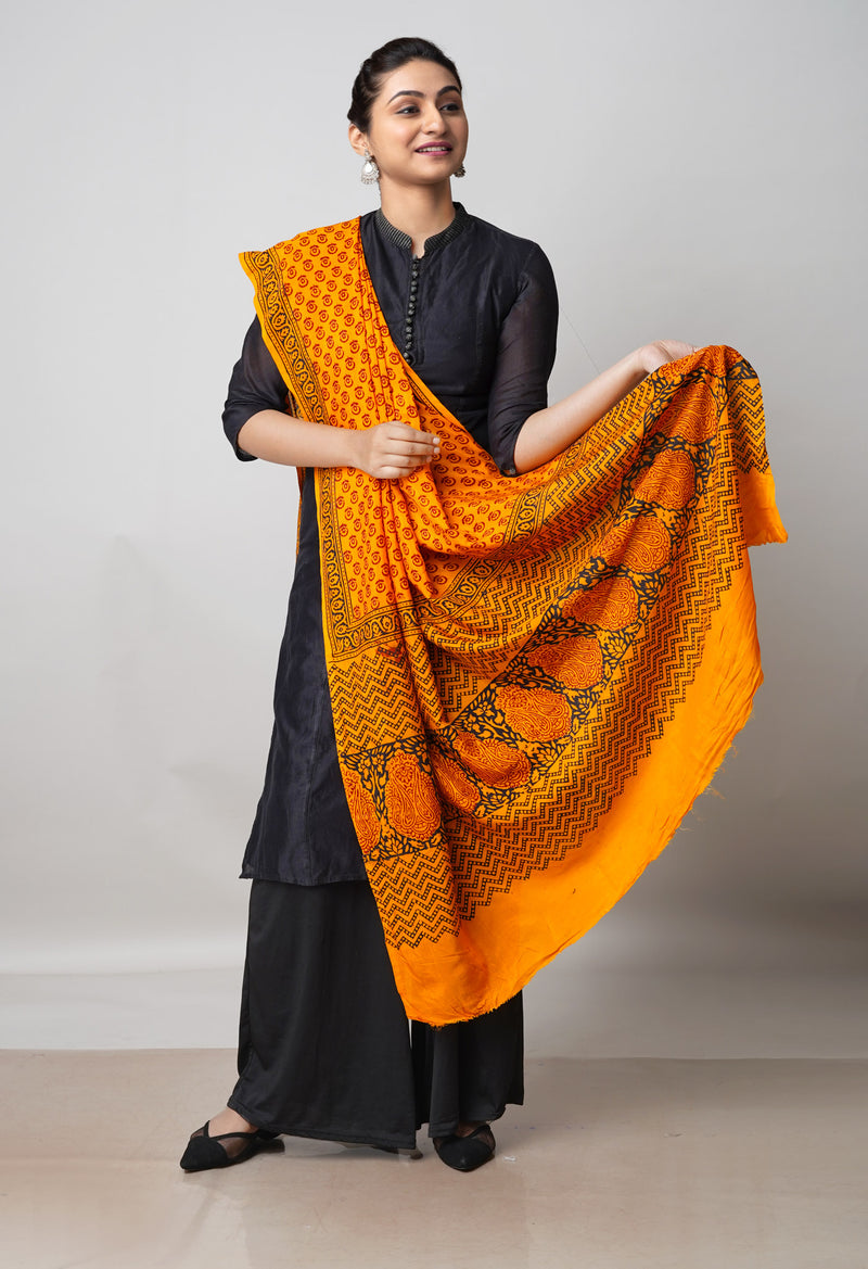 Turmeric Yellow Bagh Printed Chanderi Soft Silk Dupatta–UDS5138