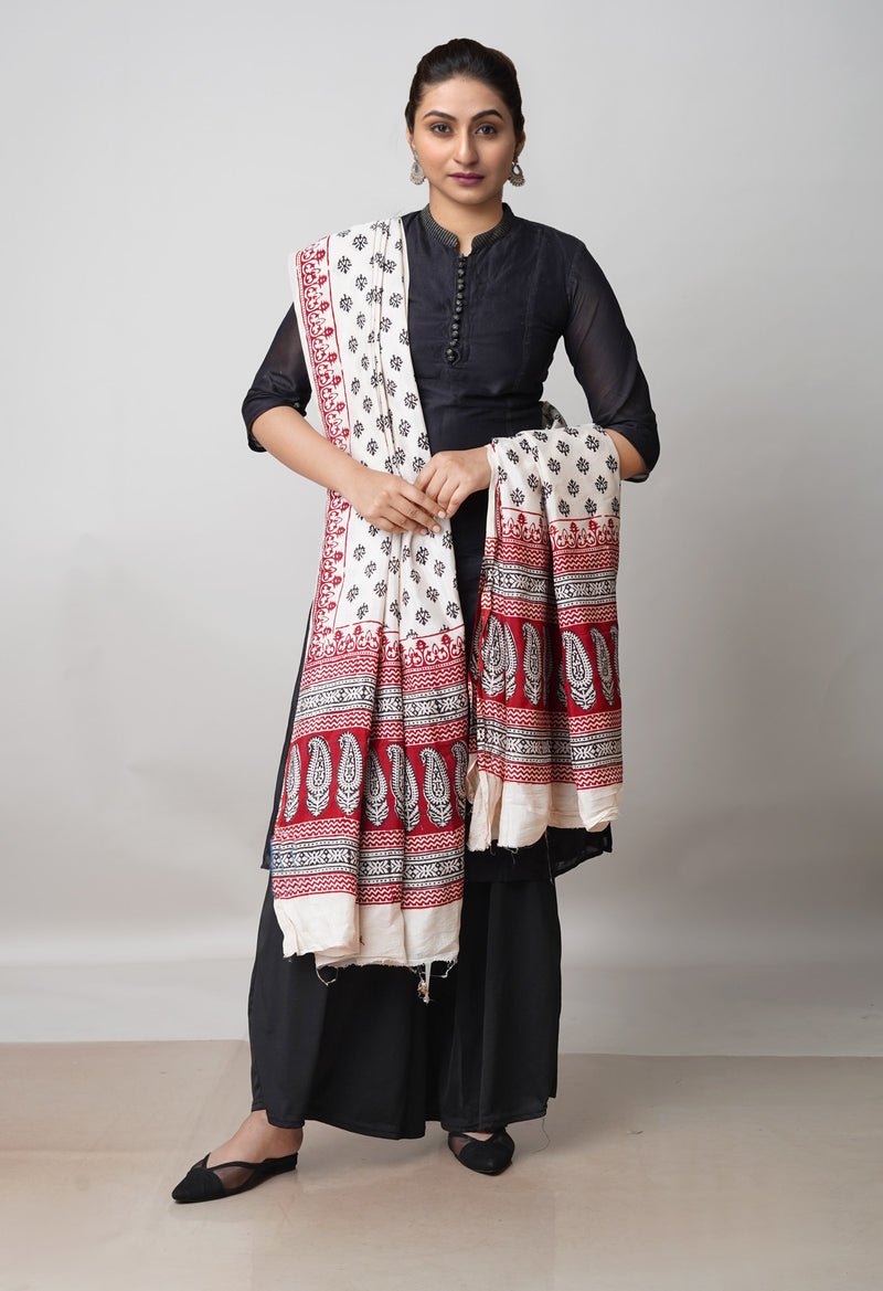 Beige Bagh Printed Chanderi Soft Silk Dupatta–UDS5140