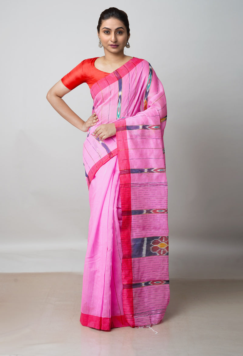 Pink Pure Handloom Sambalpuri Cotton Silk Saree-UNM51844