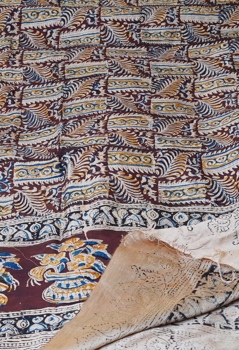 Multi Pure Chanderi Hand Block Printed Kalamkari Dupatta–UDS5199