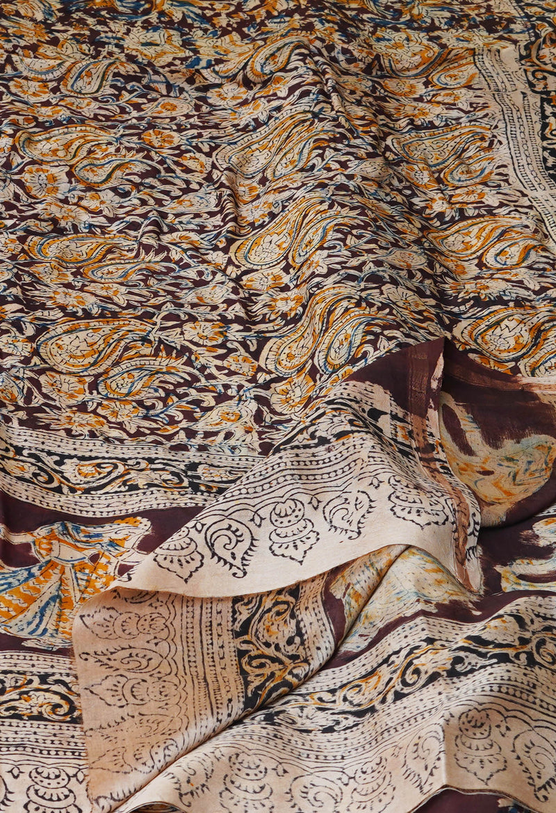 Multi Pure Chanderi Hand Block Printed Kalamkari Dupatta–UDS5219