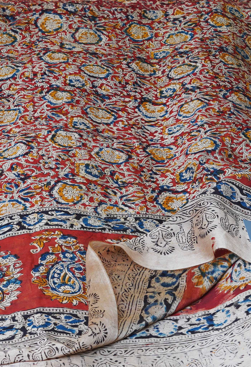 Multi Pure Chanderi Hand Block Printed Kalamkari Dupatta–UDS5221